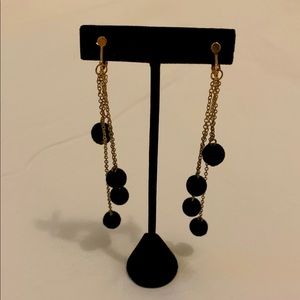 Black Ball with Gold Chain Clip Earrings